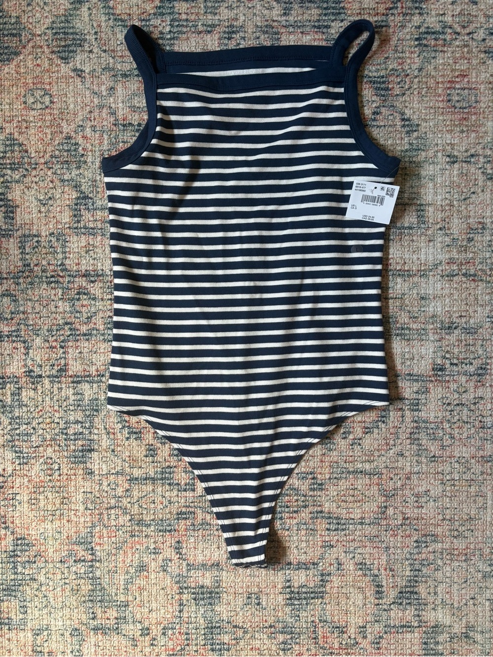 Navy and White Striped Tank Bodysuit